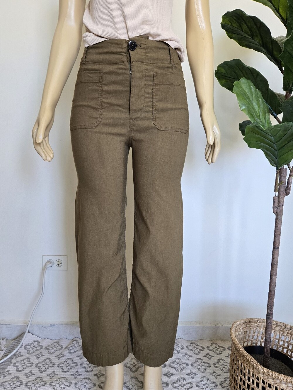 Anthropologie Maeve The Colette Wide Leg Crop Pants 29 Olive Green Women's